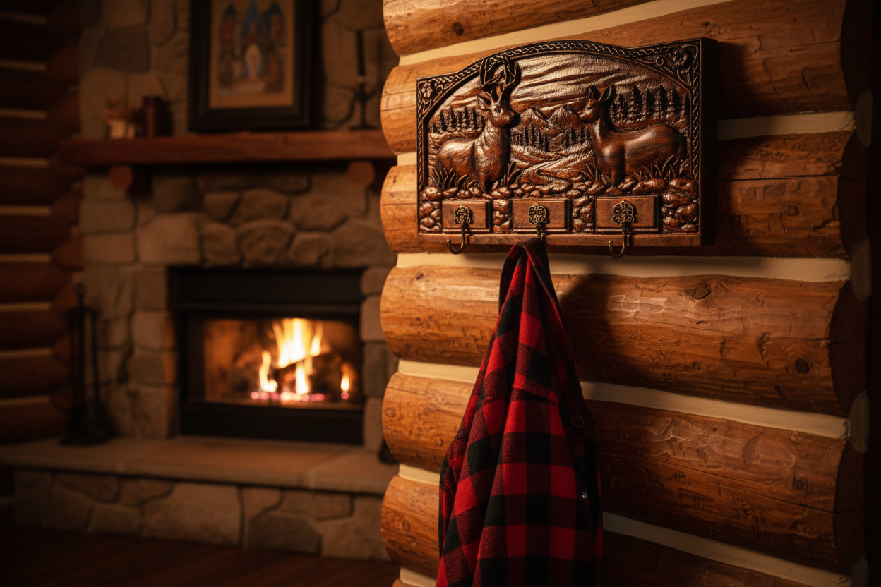 Deer Coat Rack – Jacket Hanging Below Board from Brass Hook