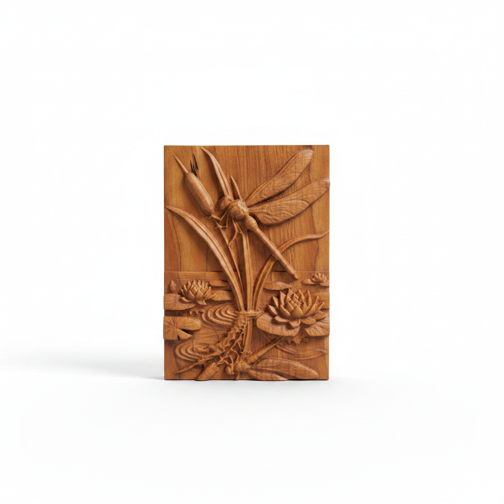 Dragonfly lily pad bookend on white background