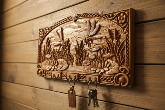 Dragonfly Pond Key Rack – lifestyle photo in rustic entryway