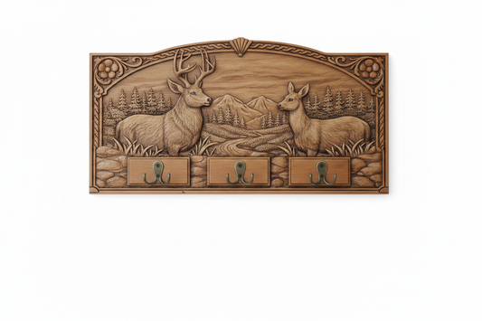 Woodland Sentinel Coat Rack – handcrafted carved wood wall mount with 5 hooks